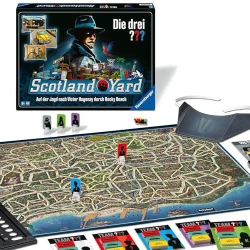 Ravensburger 24741 Die drei ??? Scotland Yard - Gesellschaftsspiel mit den Kult-Detektiven Die drei ???, kombiniert spannenden Krimi und strategisches Denken für unterhaltsame Spielabende.