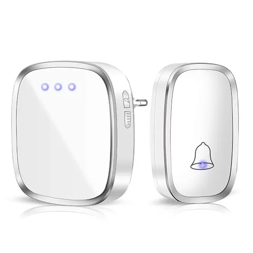 Funkklingel, Wasserdicht Funk Türklingel Haustür, Aussen Kabellose Haustürklingel 300M Reichweite, Plug In für die Steckdose mit LED anzeige 58 Klingeltönen 4 Lautstärkestufen klingel