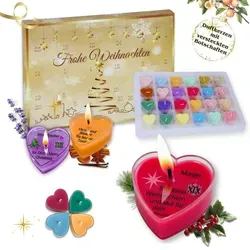 Adventskalender Duftkerzen mit Botschaften – Geschenkset für Frauen - Spezielle Kerzen: 24 Herzkerzen mit liebevollen Botschaften für eine besinnliche Adventszeit. Ideal für entspannte Momente und gemütliche Abende.