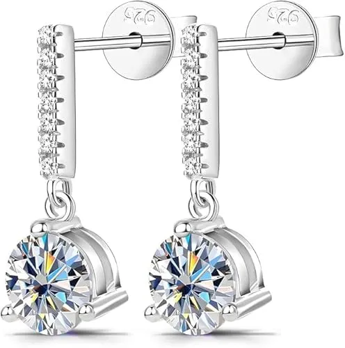 Brillantschliff Moissanit Tropfenohrringe, Silber