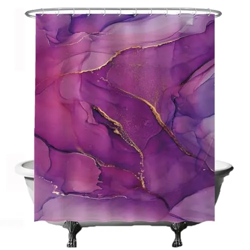 Ulticool Duschvorhang – Marmor Kunst Ruhe Chic - 180 x 200 cm - Waschbar - Anti Schimmel - mit 12 Ringen - Lila