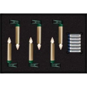 Krinner Christbaumkerzen Lumix SuperLight Flame, Erweiterung, outdoor, metallic gold, 6 Stück - LED Kerzen in elegantem Gold-Metallic, spritzwassergeschützt und ideal für Garten und Terrasse. Mit Timer und dimmbaren Funktionen für stimmungsvolle Beleuchtung.