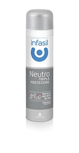 Infasil Neutrales Deodorant Spray Dreifacher Schutz, gegen Schweiß und schlechte Gerüche, wirksam bis zu 24 Stunden, Deodorant ohne Alkohol, mit Molekül 2C, 150 ml