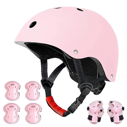 WYQSX Skaterhelm Kinder Fahrradhelm, Skaterhelm mit Knie Pads Elbow Pads Handgelenkschoner für 3-16 Jahre Alt Junge Mädchen(48-54cm)