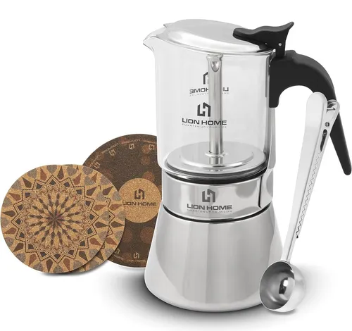 LION HOME Espressokocher aus Glas & Edelstahl für 6 Tassen