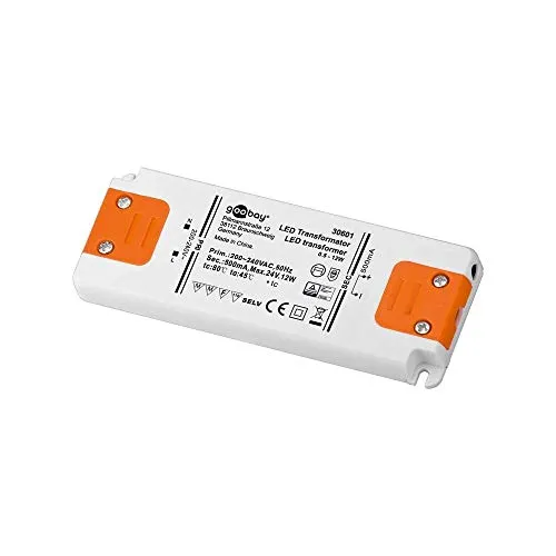 Goobay 30601 Dimmbarer LED Transformator 230V auf 24V – Konstantstromquelle 500 mA – LED Niedervolttrafo für LED Beleuchtungen – Gesamtlast bis 12 W – 127 x 50 x 10 mm