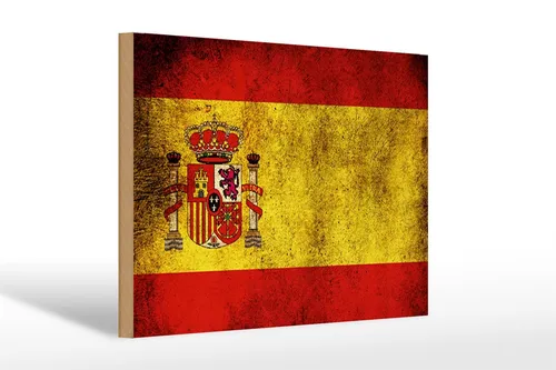 Holzschild Flagge 30x20 cm Spanien Fahne Holz Deko Schild wooden sign