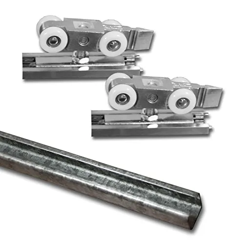 Robustes Beschlagset für Schiebetür bis 100 kg mit 2m Laufschiene - Werkstatteinrichtung mit wartungsfreien Kugellagerrädern für geräuscharmen Betrieb, ideal für eine einfache Deckenmontage.