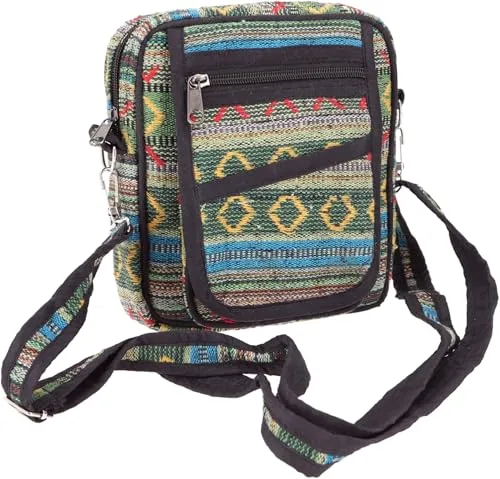 GURU SHOP Natürliche Schultertasche, Boho Ethnotasche, Kameratasche - 9, Unisex - Erwachsene, Baumwolle, 20x16x4 cm