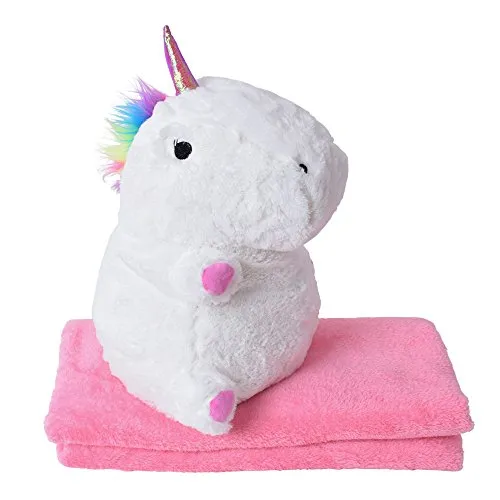 TE-Trend Baby Plüsch Einhornkissen mit Kuscheldecke - Kuscheltiere mit integrierter Decke, ideal für Babys und Kleinkinder. Das flauschige Einhorn bietet Komfort und Sicherheit, perfekt für Spiel und Schlaf.