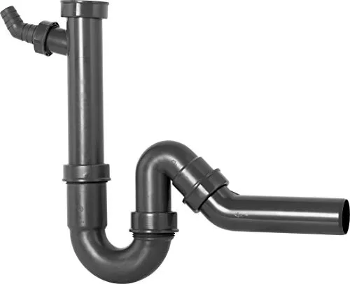 Cornat Rezyklat Röhren-Geruchsverschluss für Spültische - 1 1/2 Zoll x 40 mm - Mit Geräteanschluss & 45° Abzweig - Hergestellt aus recycelten Kunststoffen - Made in Germany Qualität / T353004R, Grau