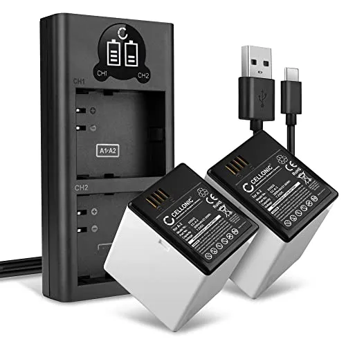 2X CELLONIC Ersatzakku A-2 - Ersatz Akku für Arlo Go 1 (VML4030, VMA4410) Sicherheitskamera Überwachungskamera 3000mAh + Dual Ladegerät mit Display, Alarmanlage Batterie