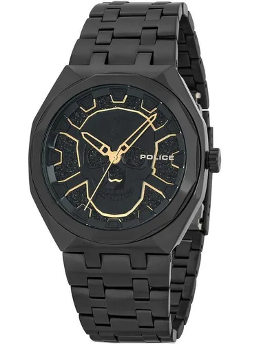 Police Armbanduhr Totenkopf Edelstahlarmband Black PEWJG2110701 - Moderne Armbanduhr mit Totenkopf-Design, Quarzwerk und spritzwasserfest bis 3 ATM. Ideal für Herren, die Stil und Individualität schätzen.