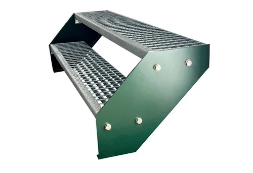 Kaminbau Mierzwa Außentreppe Premium Treppe Grün Höhe Verstellbar, für Geschosshöhen bis 38 cm, Stufen Gitterroststufen nach DIN 24531, (Höhe 38 cm, Breite wählbar aus 60, 80, 100, 120, 140 cm), Gartentreppe Stahltreppe Wetterfest Rostfrei Feuer-Verzinkt Rutschfest