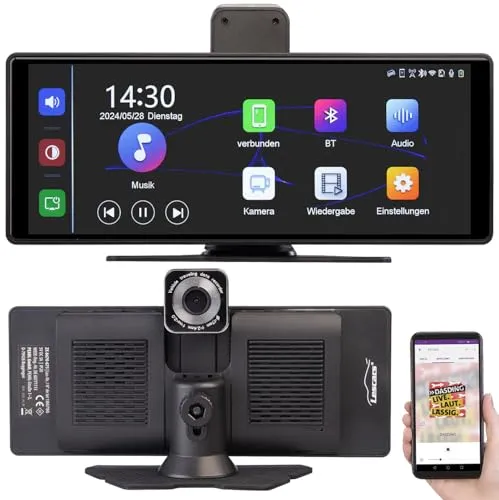 Lescars Carplay Display: IPS-HD-Touchscreen, Android&Apple CarPlay, 10,26