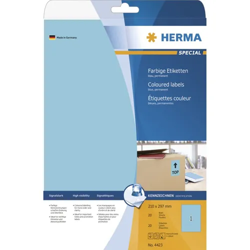 Herma 4423 blau Universal-Etiketten 21.0x29.7 cm (20 Blatt (20 Etiketten))