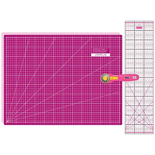 SEMPLIX Schneidematten-Set A2 mit Rollschneider & Patchwork-Lineal | A2 Schneidematte 60x45 cm selbstheilend mit Rollschneider Ø45 mm und Patchwork-Lineal 60x15 cm für präzises Zuschneiden.