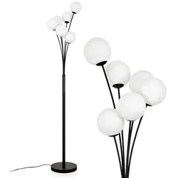 hofstein Stehlampe Schwarz/Weiß, Dimmbar, Metall/Glas - Moderne Stehlampe für Innenräume, Höhe 176 cm, mit 6 G9-Fassungen. Ideal für Esszimmer, Flur oder Wohnzimmer. Flexibles Licht durch dimmbare Funktion.