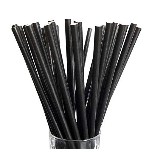 LUXENTU Strohhalme Trinkhalme aus Papier - 100, 300, 500 oder 1000 Stück - (100 Stück, Schwarz/Jumbo)