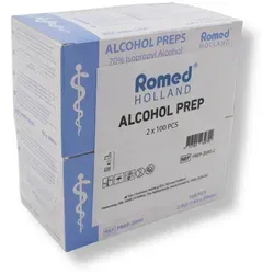 Romed Alkoholtupfer 65 x 30 mm, 2-lagig, Spar-Set 5000 Stück - Haushaltsbedarf: 25 Sets mit je 100 hygienisch eingesiegelten Alkoholtupfern für effektive Desinfektion. Ideal für Injektionen und Blutentnahmen, einzeln verpackt und sofort einsatzbereit.