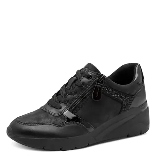 Jana Damen Wedge Sneaker Vegan Schwarz Glitter 40 EU - Bequeme Wedge Sneaker mit herausnehmbarer Einlegesohle für individuellen Komfort. Vegan gefertigt aus hochwertigen Materialien, ideal für breite Füße und lässige Freizeit-Looks.