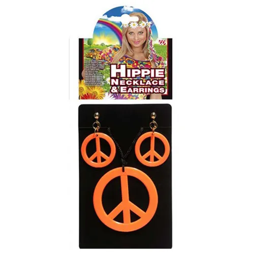 1970er Damen Schmuck Neonorange Peacezeichen Kette für Mottoparty