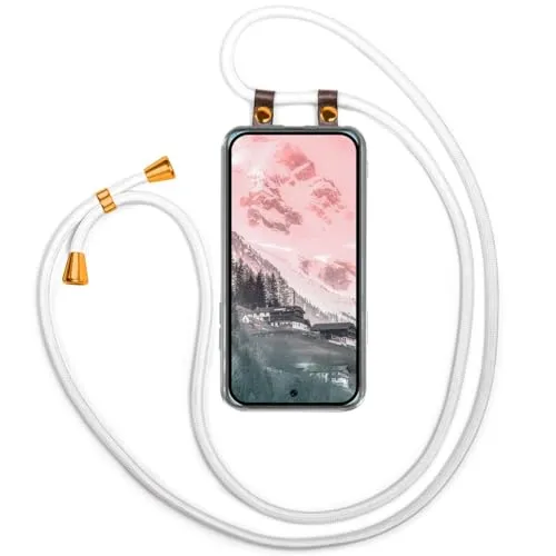 moex Handykette für Google Pixel 9 Pro Hülle mit Band abnehmbar, Handyhülle mit Kette zum Umhängen, Handyband 155 cm lang Stoff Kordel Umhängehülle, Handy Umhängeband, Weiß