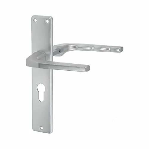 INTRA-TEC Alu-Drückergarnitur für Kastenschloss, mit Schild, Entfernung 55, PZ Lochung