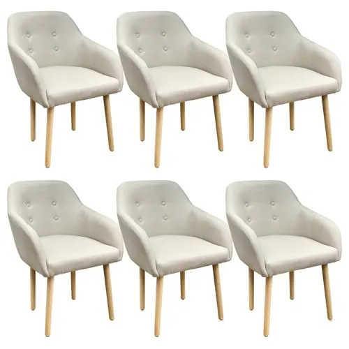 Kingpower Stühle Esszimmerstühle Armlehnstuhl Polsterstuhl Stoff Sessel mit Armlehne Echtholz Stuhlbeine in 2er, 4er, 6er, 8er Set, Auswahl:6 Sessel - beige
