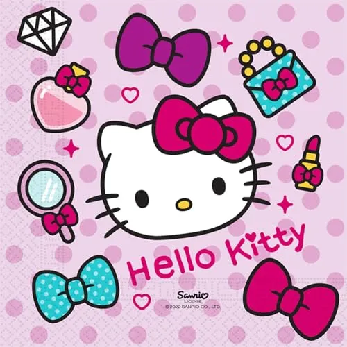 Procos - Papierservietten FSC Hello Kitty Fashion Stylish (33 x 33 cm, doppellagig), 20 Stück, Rosa, 94701