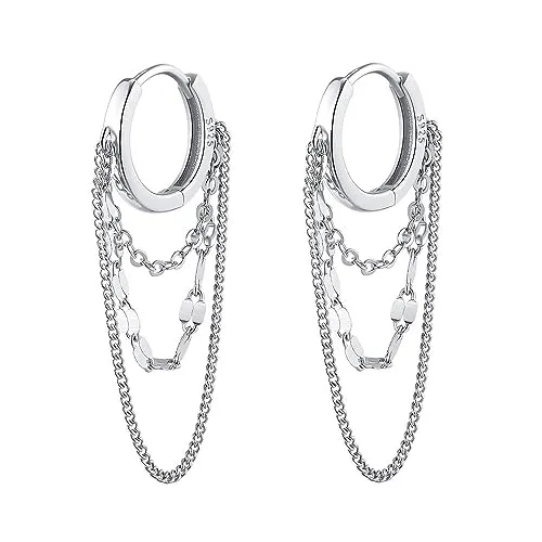 TOEECY Ohrringe Silber 925 Cubic Zirkonia Huggie Creolen mit Kette Gold Vergoldet Ohrringe Threader Dangle Tropfen Wassertropfen Ohrhänger für Damen Silber A