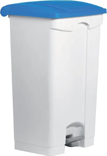 Helit Mülleimer H2402334 - 90 Liter Treteimer in Weiß/Blau - Robuster Treteimer aus Polypropylen mit 90 L Volumen und praktischem Fußpedal, ideal für Küche und Büro.