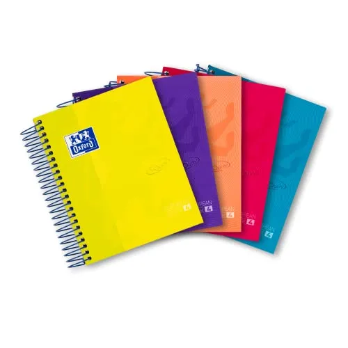 Oxford Notizblock A6 - 5er Pack kariert mit Spirale, extra robuster Umschlag und vierfarbige Seitenränder für vielseitige Notizen