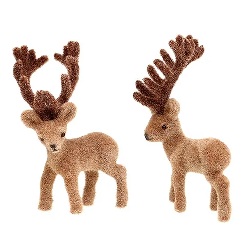 Deko Hirsch Mini Braun beflockt 11cm Weihnachtsdeko Set 6 Stück