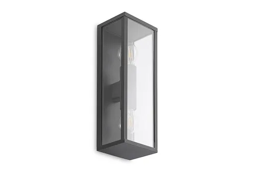 Lindby Außen-Wandleuchte Peldar - dimmbar, modern und elegant - Moderne 2-flammige Wandleuchte aus Aluminium und Glas in dunkelgrau, ideal für Schlafzimmer, Wohnzimmer und Außenbereiche. Dimmbare Funktion für stimmungsvolles Licht.