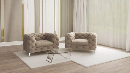 S-Style Chesterfield-Sessel Kalina mit silbernen Metallfüßen - Eleganter Chesterfield-Sessel aus hochwertigem Samtstoff mit Wellenfederung. Hochwertige Polsterung sorgt für hohen Komfort. Ideal für stilvolle Akzente in jedem Raum.