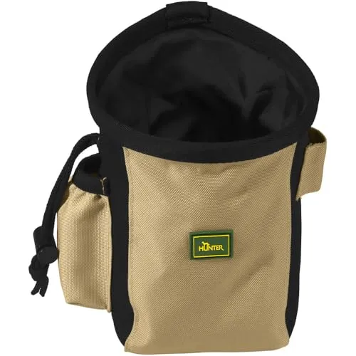 HUNTER Gürteltasche BUGRINO STANDARD, praktische Snack- & Belohnungstasche für Hundetraining, Kordelverschluss, Gürtelbefestigung, Seitentasche, Farbe: schwarz/beige, Größe: L