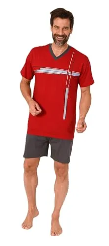 Normann Herren Schlafanzug Shorty Kurzarm Pyjama mit edlen Frontprint - auch in Übergröße, Farbe:rot, Größe:50