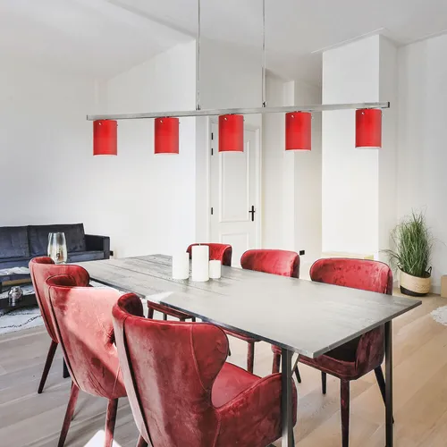 Pendelleuchte Hängelampe Hängeleuchte 5 flammig Lampenschirm rot Esszimmerlampe
