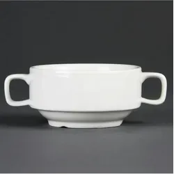 Olympia C239 Suppe Schüssel mit Griffen - Pack von 6, runde Form mit gerollten Kanten in elegantem Weiß