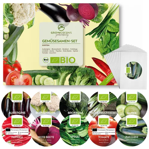 Growgreens Gemüsesamen BIO Gemüsesamen Set (10 Sorten) - Anzuchtset aus biologischem Anbau