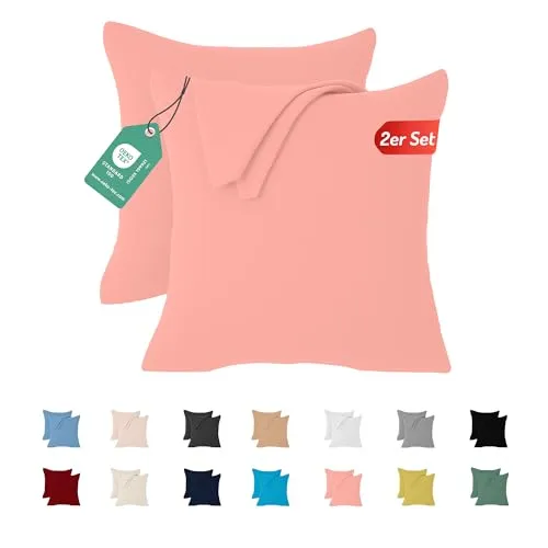 Livessa 2er Set Kissenbezug 40x40 aus%100 Baumwolle Jersey Stoff, Kissenbezüge, 40x40 mit Reißverschluss, Kopfkissenbezug 40x40 cm, Kissenhülle, atmungsaktiv, Oeko-Tex Zertifiziert, Pillow Cover