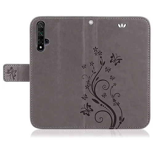 Handy Tasche Huawei Nova 5T Handyhülle Schutz Flip Cover Buch Case Etui Grau