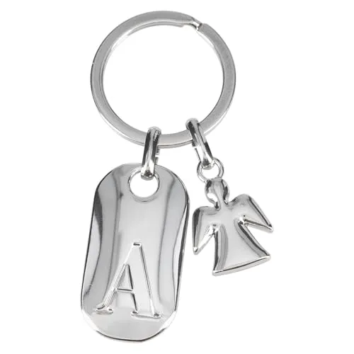 Depesche 11800-001 Silberner Schlüsselanhänger mit Buchstabe A und Schutzengel, Zinklegierung, inkl. farbigem Samtbeutel