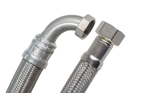 SFX® Panzerschlauch 80cm DN19-3/4 Zoll ÜM x 3/4 Zoll ÜM mit 90 Grad Bogen Edelstahl Umflechtung Flexschlauch 800mm