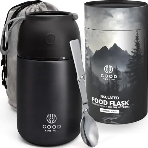 GOOD FOR YOU Thermobehälter aus Edelstahl, pulverbeschichtet, Schwarz, 730 ml