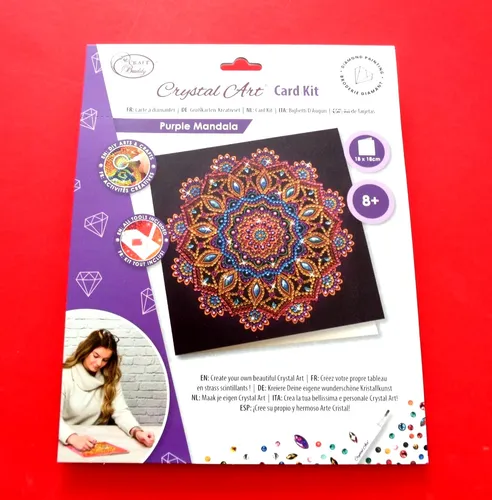 CRYSTAL ART Bastelset Grußkarten Kreativset Purple Mandala 18 x 18 cm
