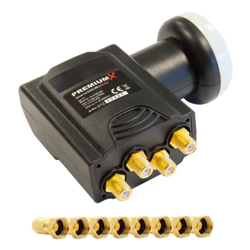 PremiumX DELUXE Quad LNB für 4 Teilnehmer - Hochwertiger Quad LNB für optimalen Satellitenempfang in HD, UHD 4K und 8K. Ideal für 4 Teilnehmer mit minimalem Störpegel und herausragenden Rauschwerten.