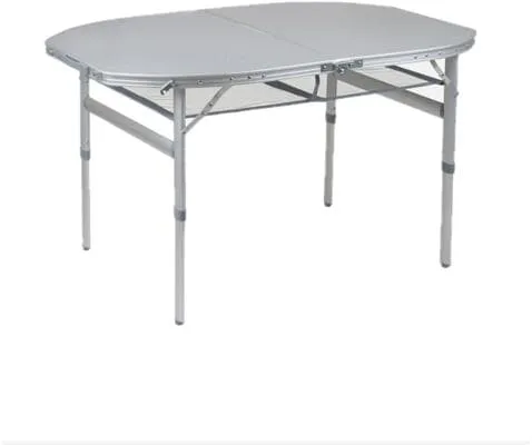 Bo-Camp Premium Koffertisch 120x80cm oval, grau - Camping-Möbel mit hitzebeständiger und wasserdichter Tischplatte, einfach zusammenklappbar für mühelosen Transport und ideal für Outdoor-Aktivitäten.