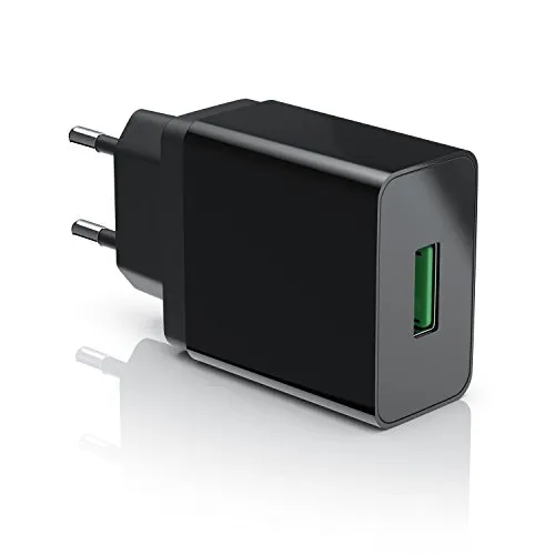 CSL - USB Ladegerät 18W Quick Charge 3.0 - Netzteil mit Schnellladefunktion - Smart Charge Solid Charge intelligentes Laden - geeignet für Handys Smartphones Navis Tablets UVM. - schwarz